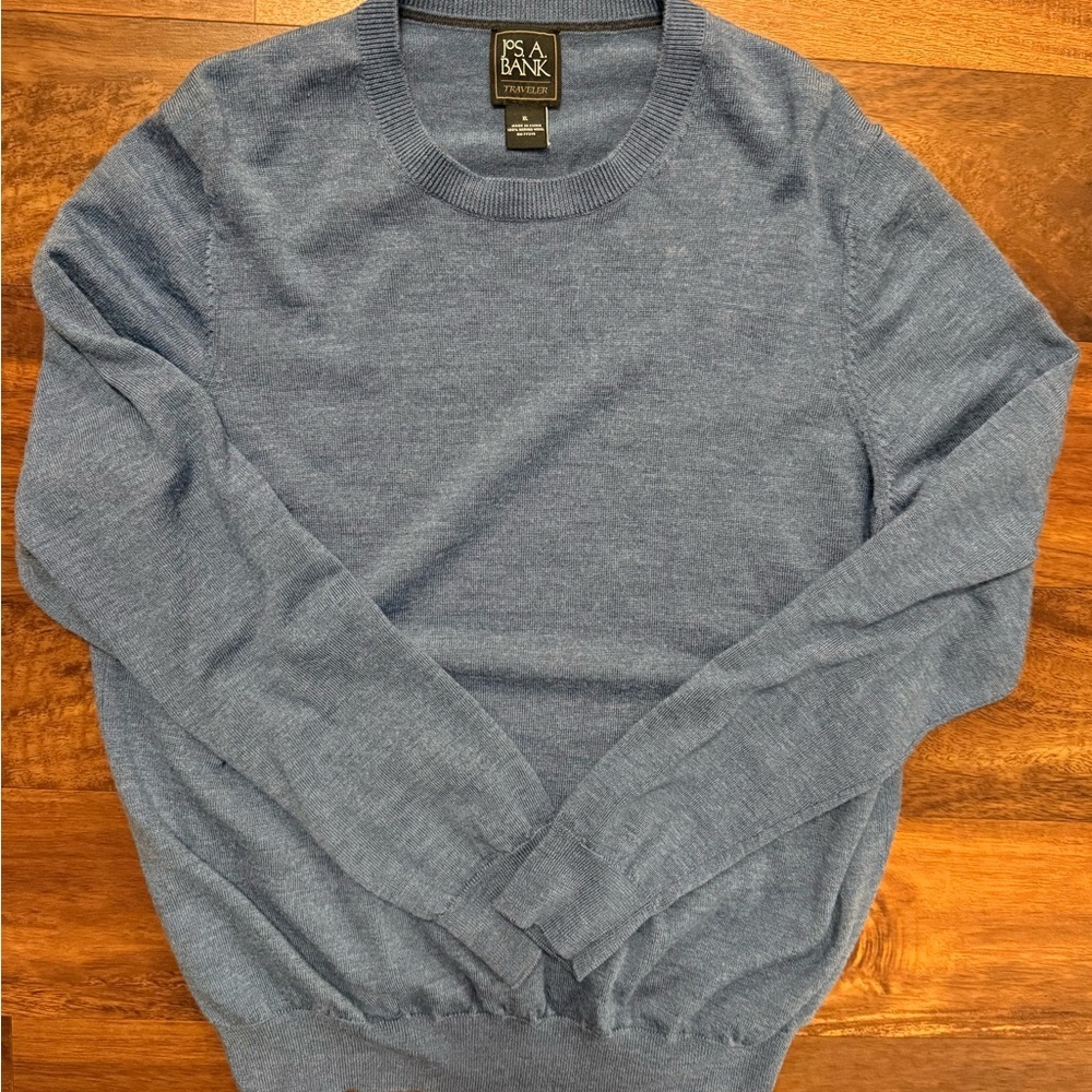 Jos. A. Bank Men's Heather Blue Crewneck Merino Wool Sweater